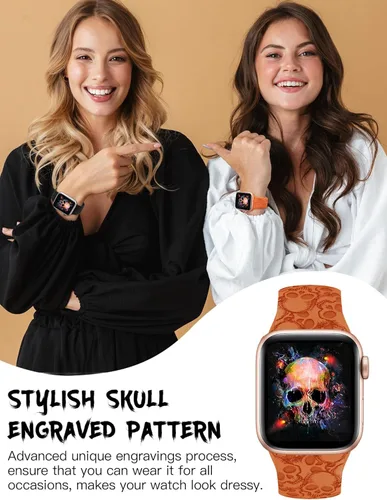 Miniatura 3 de Wearlizer Halloween Skull Engraved Band Compatible with Apple Watch Bands 40/38/41/45/44/42/46/49mm Women Men Cute Soft Silicone Sport Stylish Strap