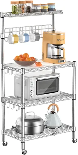 Miniatura 10 de Leteuke Estante para panaderos con almacenamiento y ruedas, estante de cocina de 42 pulgadas para microondas, estante de almacenamiento resistente