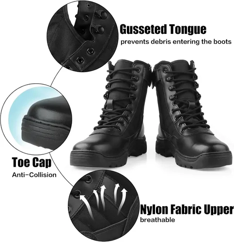 Miniatura 6 de QUNLON Botas militares tácticas para hombre, con cremallera lateral, ligeras, 8 pulgadas, botas de motocicleta de combate militar para trabajo