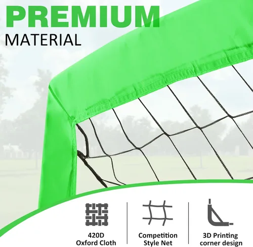 Miniatura 3 de BOHEN 9x5 FT Kids Soccer Goals with Carry Bag, Portable Folding Soccer Net for Backyard Training, Indoor/Outdoor Use for Youth and Adult Verde