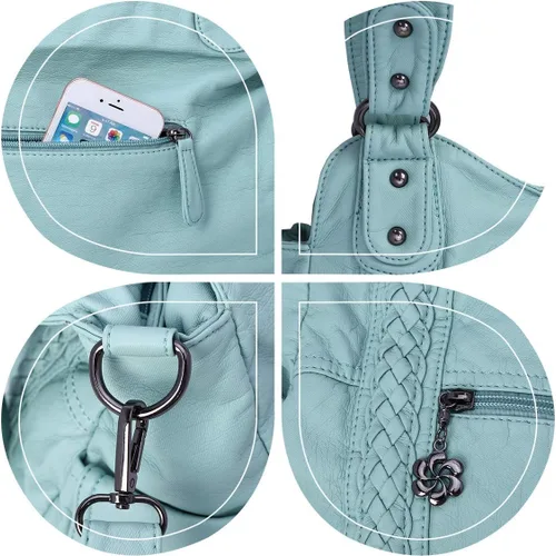 Miniatura 104 de Angel Barcelo - Bolsa de hombro amplia para mujer, diseño Hobo, cuero lavado