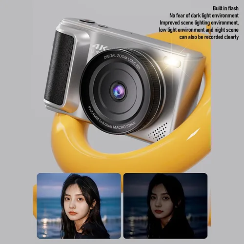 Miniatura 5 de Cámara digital 4K con pantalla abatible de 180°, zoom de 16X, apuntar y disparar, cámara compacta de viaje para principiantes (plateado)