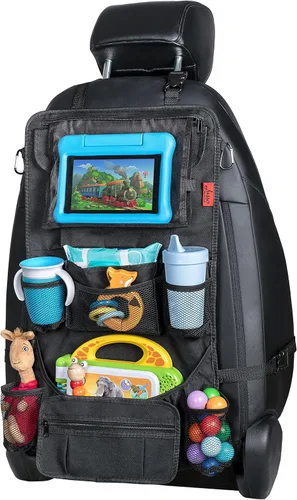 Organizador para asiento trasero de coche Lusso Gear - Alfombrilla protectora contra los pies de los niños - 12 bolsillos grandes de almacenamiento