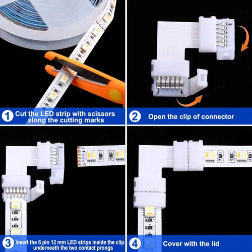 Miniatura 3 de Honoson 12 conectores de tira LED de 6 pines de 0.472 in, en forma de L, sin soldadura, sin cable, para tira de luz y cable de extensión, 12