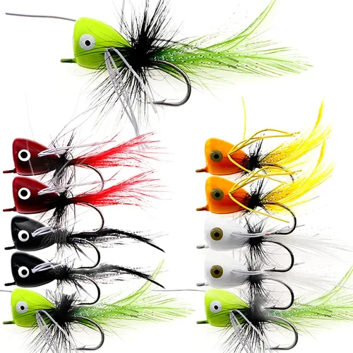 Poppers de Pesca con Mosca Moscas Secas de Pesca con Mosca Señuelos de Pesca en Superficie Moscas Popper para Lubina Señuelos de Insectos Cebo A: 10