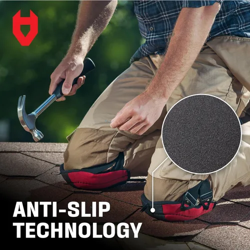 Miniatura 3 de NoCry Rodilleras de trabajo antideslizantes para hombres y mujeres con acolchado grueso de espuma suave, correas fuertes y ajustables y clips de Rojo