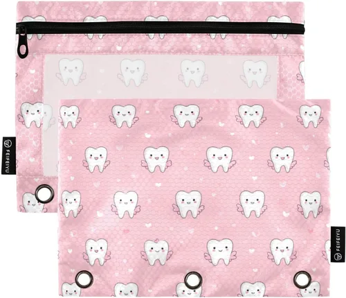 Miniatura 29 de SHJI Bolsas para carpetas, bolsa de lápices de mármol rosa y azul para carpeta de 3 anillas, paquete de 2 bolsas transparentes con cremallera
