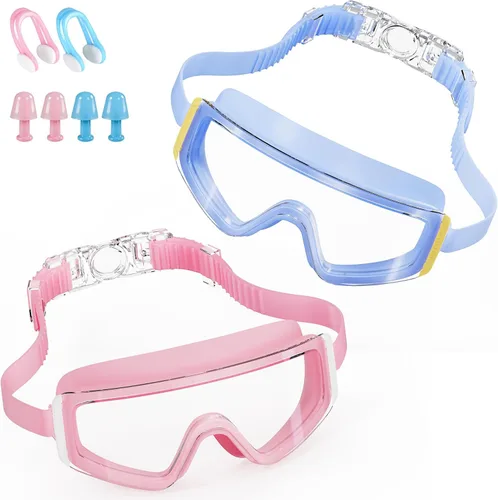 Miniatura 11 de Aegend Paquete de 2 gafas de natación para niños, marco grande, antivaho, silicona suave, a prueba de fugas, protección UV para niños y niñas de 3 a