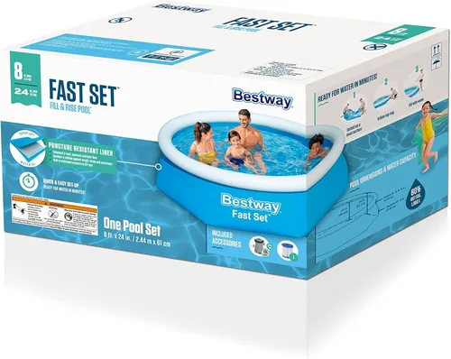 Miniatura 2 de Bestway Kit de piscina inflable redonda de juego rápido (8 x 24 pulgadas) Incluye bomba de filtro de 330 galones