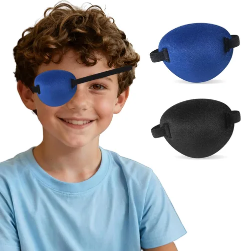 2 parches para ojos 3D, parches médicos suaves, parches ajustables para ojos perezosos para ambliopía para ojos izquierdos o derechos (negro, azul)