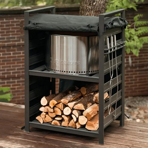 Miniatura 5 de Solo Stove Estación – Estante para leña de aluminio negro de 4.4 pies con cubierta con revestimiento UV, almacenamiento al aire libre de dos