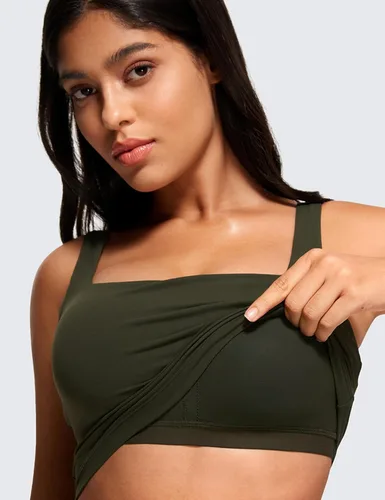Miniatura 11 de CRZ YOGA Butterluxe Brasier deportivo de cuello cuadrado para mujer, estilo camiseta corta sin mangas, acolchado con soporte integrado para yoga