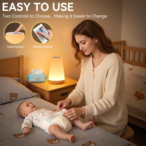 Miniatura 6 de Auxmir Luz Nocturna LED 2 Pack Lámpara de Mesita de Noche con Control Táctil y Remoto, Luz de Mesa Regulable con 13 Colores RGB Cambiantes, 5