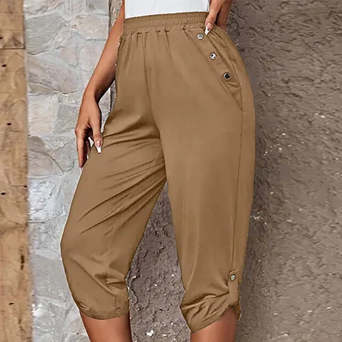 Miniatura 99 de Pantalones capri para mujer, estilo casual, de verano, elásticos, de cintura alta, pantalones de yoga, ajuste atlético, pantalones deportivos