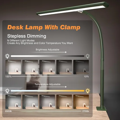 Miniatura 2 de Airlonv Lámpara de escritorio LED para oficina y hogar, luz de escritorio que cuida los ojos con atenuación continua, cuello de cisne flexible Verde