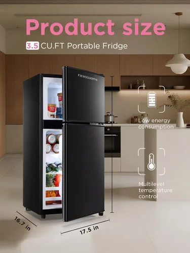 Miniatura 2 de F.W.WOOLWORTHS - Refrigerador compacto de 3.5 pies cúbicos con congelador, refrigerador mini de 2 puertas, termostato ajustable, para dormitorio
