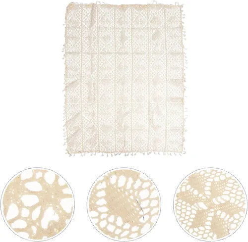Miniatura 6 de VOSAREA 1 mantel de punto de yute, rectangular, para mesa vintage, boda, arpillera, camino de mesa con borla de poliéster para piano hueco, 1 ud