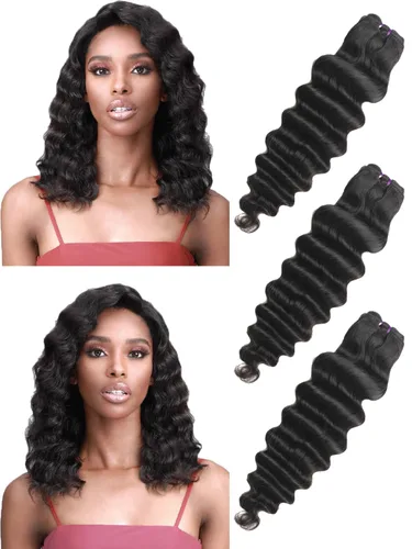Miniatura 35 de Paquetes de cabello brasileño suelto de onda profunda con cierre, 3 paquetes y cierre de cabello humano de 10, 12, 14+10 pulgadas, 100% sin