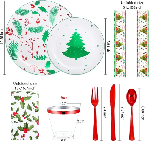 Miniatura 2 de Festiva 176 Piezas Platos de Plástico de Navidad Resistentes - Juego de Vajilla Desechable de Navidad - incluye 50 Platos 25 Cubiertos de Plástico