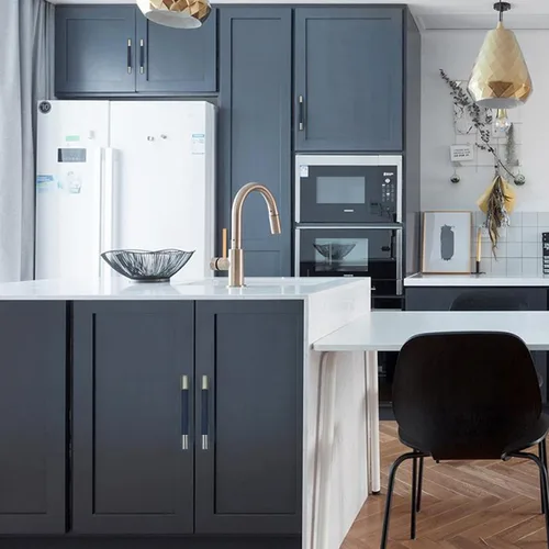 Miniatura 8 de Tirador de cuero azul de 3.78 pulgadas para armario, pomos de acero cepillado, accesorios modernos para muebles