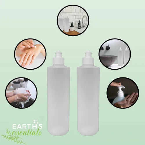Miniatura 3 de Earth's Essentials Paquete de 2 Botellas Exprimibles Rellenables de 16 Onzas de HDPE con Tapas Dispensadoras Superiores con Botón Push/Pull