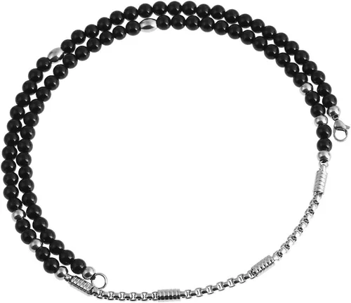 Miniatura 6 de BLEUM CADE Collar con colgante de símbolo masónico de acero inoxidable con cadena de piedra de ágata natural negra de 27 pulgadas, Piedra, Ágata