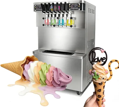 Comercial 17 Gal/H Productor de helado suave, 7 sabores de soporte de piso suave servido máquina de helado,4+3 mezclados yogur congelado helado