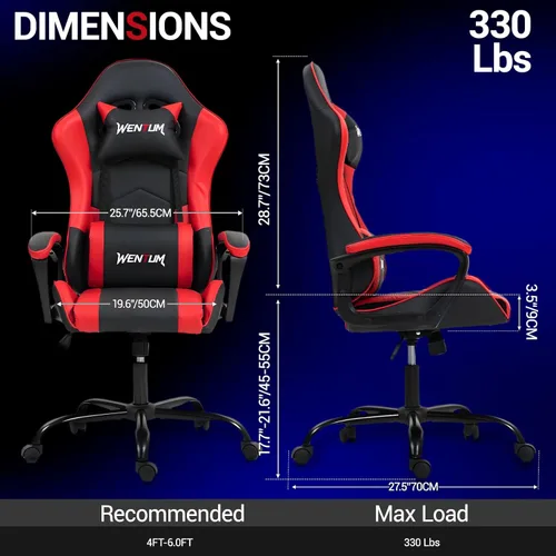 Miniatura 3 de Silla gamer de piel sintética con masaje, para PC y videojuegos, con soporte lumbar para hombres y mujeres, para el hogar y la oficina, altura Rojo
