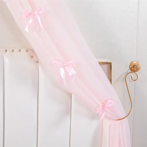 Miniatura 5 de Lotus Karen - Toldo de princesa para cama de niñas, cortina de cama de gasa con decoración de corona metálica, lazos rosas bonitos para ropa de cama