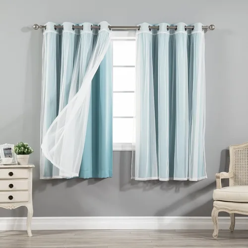 Miniatura 21 de Best Home Fashion Mix and Match - Juego de 4 cortinas de tul transparente y opacas, con ojales de acero inoxidable y níquel Rosa empolvado