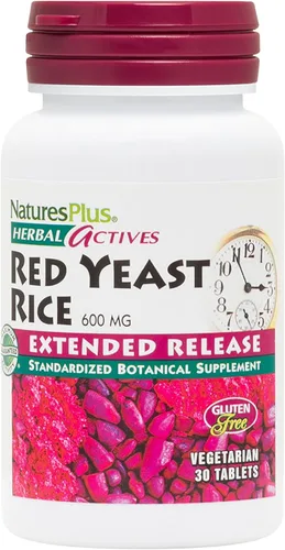 NaturesPlus Herbal Actives - Arroz de levadura roja, liberación prolongada, 30 tabletas, sin OMG, vegetariano, sin gluten, 30 porciones