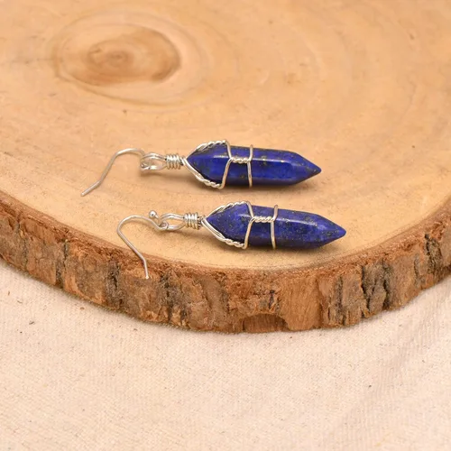 Miniatura 49 de Pendientes de cristal de punta envuelta en alambre de piedra pulida para mujer Reiki Energy Healing