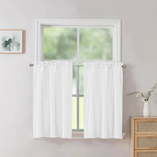 Miniatura 30 de Chyhomenyc Uptown - Cortinas negras de 24 pulgadas de largo, 2 paneles, cortinas cortas de seda sintética para oscurecer la habitación, cortinas