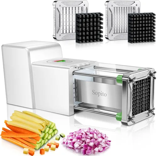 Miniatura 9 de Sopito Cortador de Papas Fritas Eléctrico Cortador de Papas de Acero Inoxidable con Cuchillas de 1/2 y 3/8 Pulgadas para Papas, Zanahorias, Pepinos
