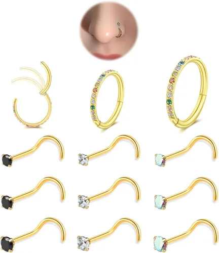 Miniatura 35 de Nose Rings Hoop and Nose Studs Sets for Women Men,Hypoallergenic 316L Surgical Stainless Steel Hinged Clicker Segment Nose Rings Hoop Helix