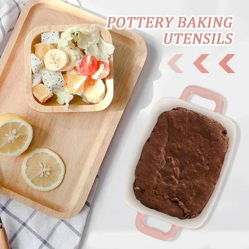 Miniatura 2 de Cabilock Bandeja de cerámica para horno de microondas, bandeja de porcelana de 8.26 x 4.72 x 1.88 pulgadas para hornear, lasaña, brownies, asar