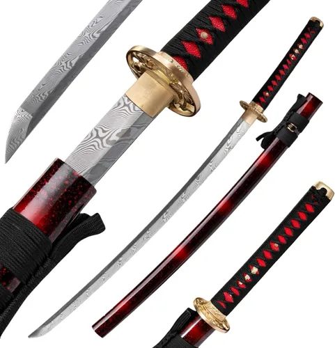 Miniatura 11 de Espada Katana KAWANO, espada japonesa de Damasco de acero plegable hecha a mano, espada samurái de lama completa funcional, mango de Rayskin real