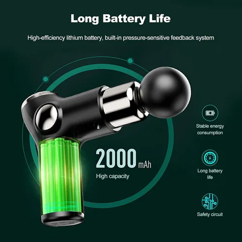 Miniatura 2 de Ergocar Potente pistola de masaje muscular tejido profundo, 6 velocidades masajeador de cuerpo eléctrico de mano con 4 cabezas súper silencioso Negro