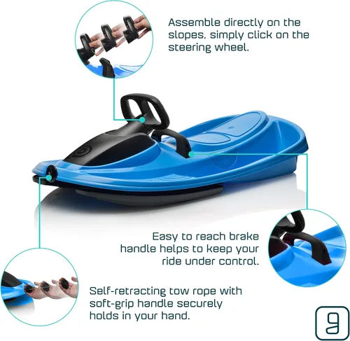 Miniatura 2 de Trineo de nieve para niños y adultos - Trineo de trineo, rueda de dirección de giro fácil, asiento antideslizante, freno de tracción, trineos