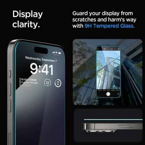 Miniatura 4 de Spigen Protector de pantalla de vidrio templado [GlasTR EZ FIT] diseñado para iPhone 15 Pro [compatible con carcasa] - Paquete de 2 9H Hardness