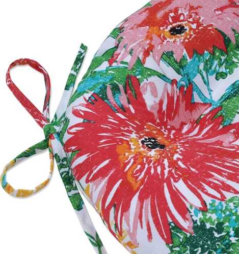 Miniatura 4 de Pillow Perfect Cojín de asiento de mimbre para interiores y exteriores con lazos, 2 unidades, 15.5 x 16 pulgadas, girasoles amarillo/verdes