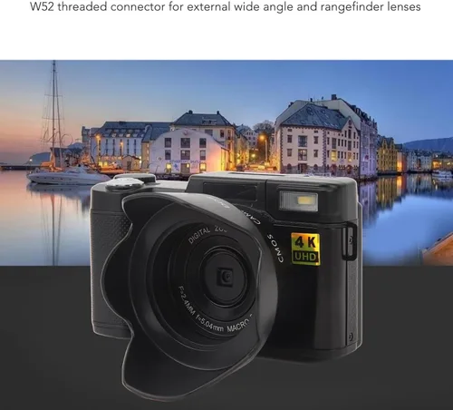 Miniatura 3 de Cámara digital 4K, 3 pulgadas, 48 MP, 16X, zoom de 180°, cámara de vlogging antivibración con función de belleza facial, para adolescentes, adultos
