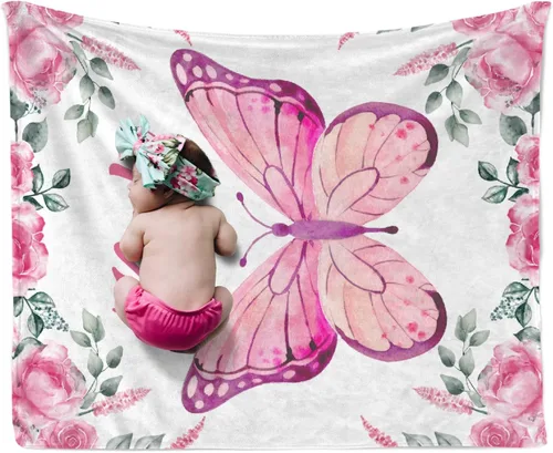 Miniatura 9 de Manta personalizada con nombre, manta personalizada para bebé, regalos conmemorativos para envolver cumpleaños de niños pequeños, mariposa