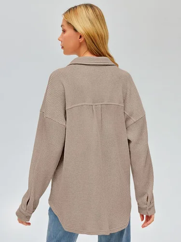 Miniatura 3 de Womens Waffle Knit Shackets Oversized Button Down Shirts Jackets Blouse Loose Fit Long Sleeve Fall Tops 2023