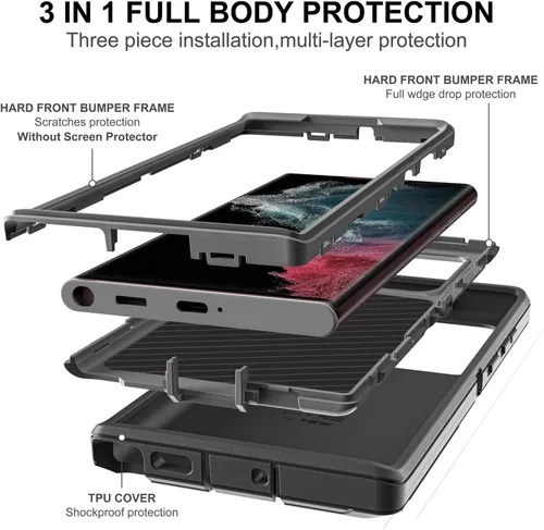 Miniatura 4 de Funda para Samsung Galaxy S22 Ultra con protector de pantalla de TPU flexible autorreparable [2 unidades], 3 en 1, carcasa de cuerpo completo a