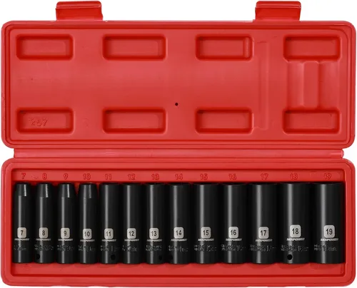 Miniatura 2 de MIXPOWER Juego de 13 piezas de dados de impacto profundo de 3/8 pulgadas, 0.276 in a 0.748 in, CR-V, métrico, 6 puntos, profundo, 13 piezas de 3/8
