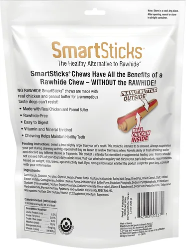 Miniatura 5 de SmartBones SmartSticks con mantequilla de maní real, 12 unidades, masticables sin piel cruda para perros
