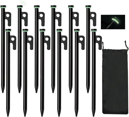 Miniatura 14 de Paquete de 12 estacas para tienda de campaña con martillo, estacas de tienda de campaña resistentes de 8 pulgadas + martillo de campamento de 10