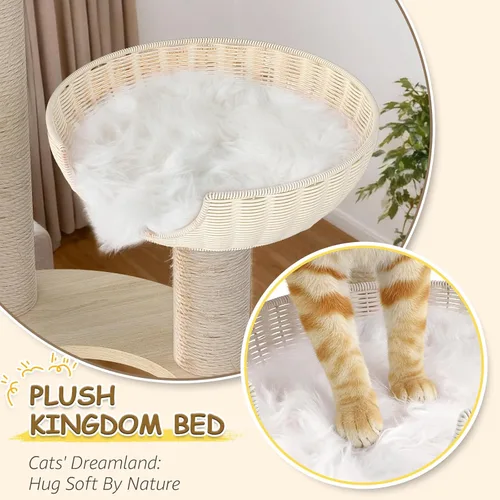 Miniatura 7 de Tinnmao Torre de árbol de madera maciza para gatos grandes, árbol de madera para gatos de 53 pulgadas con poste rascador cubierto de sisal natural