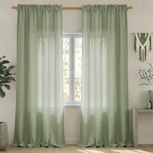 Miniatura 48 de Mrs.Naturall - Cortinas transparentes con bolsillo para barra de 36x63 pulgadas de lino mezclado negro